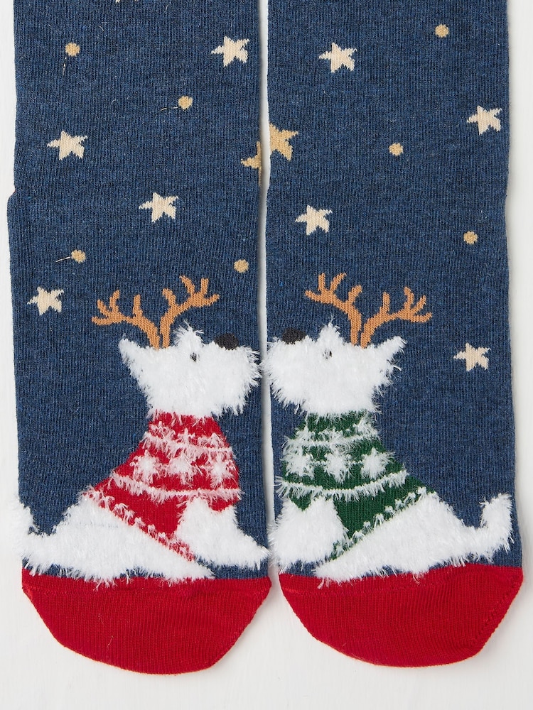 FatFace Blue Navy Womens Festive Kissing Westie Dog Socks 1 Pack - Image 2 of 2