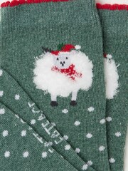 FatFace Green Womens Festive Fluffy Sheep Socks 1 Pack - Image 2 of 2