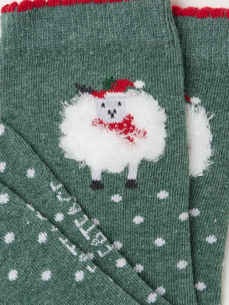 FatFace Green Womens Festive Fluffy Sheep Socks 1 Pack - Image 2 of 2