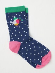 FatFace Blue Navy Womens Robin Spot Socks 1 Pack - Image 1 of 2