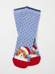 FatFace Blue Womens Cat in a Hat Socks 1 Pack - Image 1 of 2