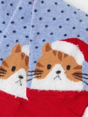 FatFace Blue Womens Cat in a Hat Socks 1 Pack - Image 2 of 2