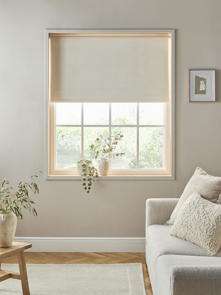 Light Natural Ready Made Textured Roller Blackout Blind - Image 1 of 7