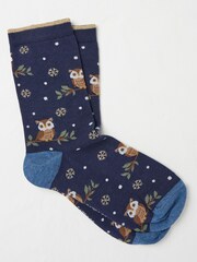 FatFace Blue Navy Womens Night Owl Socks 1 Pack - Image 1 of 2