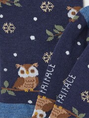 FatFace Blue Navy Womens Night Owl Socks 1 Pack - Image 2 of 2