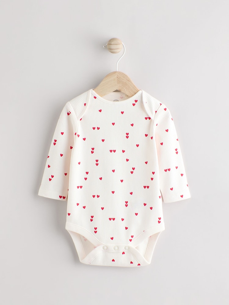 Cream Heart Valentines Long Sleeve Baby 100% Cotton Bodysuit - Image 1 of 7
