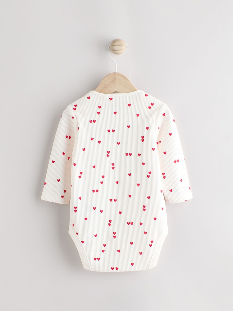 Cream Heart Valentines Long Sleeve Baby 100% Cotton Bodysuit - Image 2 of 7