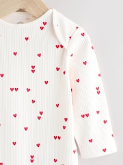 Cream Heart Valentines Long Sleeve Baby 100% Cotton Bodysuit - Image 3 of 7