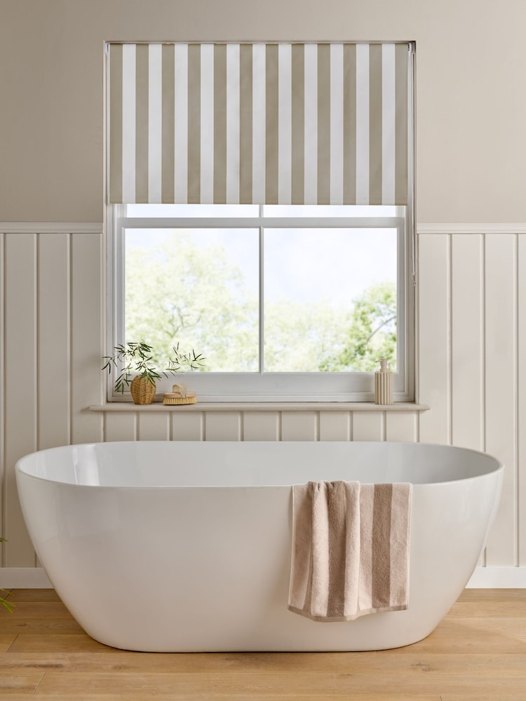 Natural Mink Ready Made Blackout Roller Blind Stripe Print - Image 1 of 6