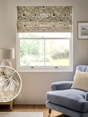 Dark Natural Ready Made Blackout Roman Blind Woodblock Floral Print - Image 1 of 9
