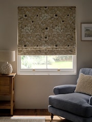 Dark Natural Ready Made Blackout Roman Blind Woodblock Floral Print - Image 3 of 9