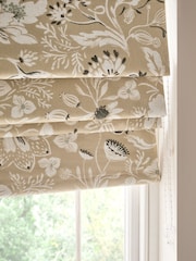 Dark Natural Ready Made Blackout Roman Blind Woodblock Floral Print - Image 4 of 9