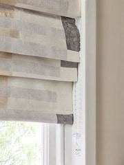 Grey/Natural Ready Made Blackout/Thermal Stripe Geometric Roman Blind - Image 4 of 9