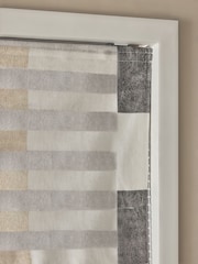 Grey/Natural Ready Made Blackout/Thermal Stripe Geometric Roman Blind - Image 7 of 9