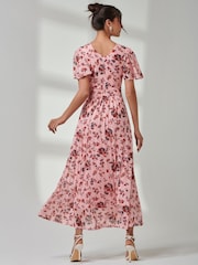 Jolie Moi Pink Gracelyn Wrap Front Mesh Maxi Dress - Image 2 of 7