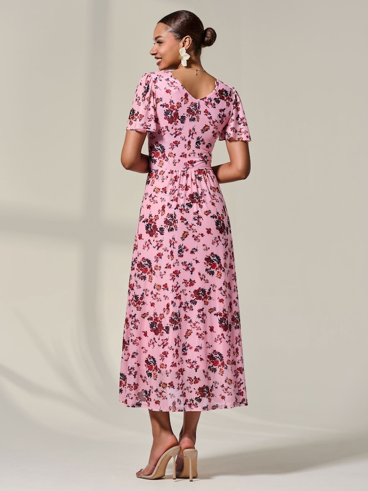 Rosa - Vestido largo de malla con estampado cruzado en la parte delantera Gracelyn de Jolie Moi - Imagen 2 de 7 Rosa - Vestido largo de malla con estampado cruzado en la parte delantera Gracelyn de Jolie Moi - Imagen 2 de 7