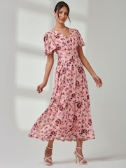 Jolie Moi Pink Gracelyn Wrap Front Mesh Maxi Dress - Image 5 of 7