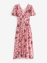 Jolie Moi Pink Gracelyn Wrap Front Mesh Maxi Dress - Image 7 of 7