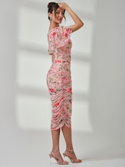 Jolie Moi Pink Wrap Front Mesh Bodycon Dress - Image 5 of 7