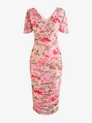Jolie Moi Pink Wrap Front Mesh Bodycon Dress - Image 7 of 7
