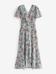 Jolie Moi Green Printed Mesh Frill Dip Hem Dress - Image 7 of 7