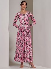 Jolie Moi Pink Long Sleeve Printed Mesh Maxi Dress - Image 5 of 6