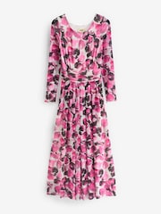 Jolie Moi Pink Long Sleeve Printed Mesh Maxi Dress - Image 6 of 6