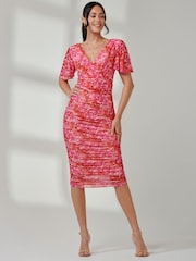 Jolie Moi Dark Pink Wrap Front Mesh Bodycon Dress - Image 1 of 7