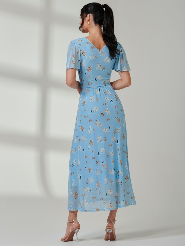 Azul - Vestido largo de malla con estampado cruzado en la parte delantera Gracelyn de Jolie Moi - Imagen 2 de 7 Azul - Vestido largo de malla con estampado cruzado en la parte delantera Gracelyn de Jolie Moi - Imagen 2 de 7