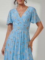 Jolie Moi Blue Gracelyn Wrap Front Mesh Maxi Dress - Image 3 of 7