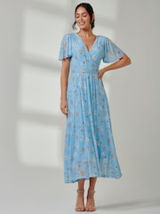 Jolie Moi Blue Gracelyn Wrap Front Mesh Maxi Dress - Image 5 of 7