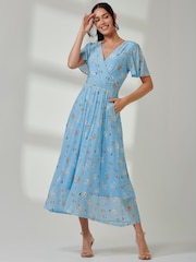 Jolie Moi Blue Gracelyn Wrap Front Mesh Maxi Dress - Image 6 of 7