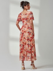 Jolie Moi Red Evelyn Angel Sleeve Mesh Maxi Dress - Image 2 of 7