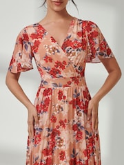 Jolie Moi Red Evelyn Angel Sleeve Mesh Maxi Dress - Image 3 of 7