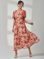 Jolie Moi Red Evelyn Angel Sleeve Mesh Maxi Dress - Image 6 of 7