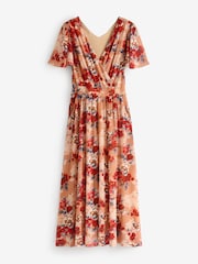 Jolie Moi Red Evelyn Angel Sleeve Mesh Maxi Dress - Image 7 of 7