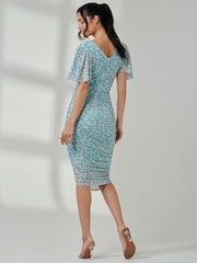 Jolie Moi Blue Wrap Front Mesh Bodycon Dress - Image 2 of 6