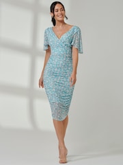 Jolie Moi Blue Wrap Front Mesh Bodycon Dress - Image 4 of 6