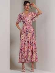 Jolie Moi Pink Evelyn Angel Sleeve Mesh Maxi Dress - Image 1 of 7