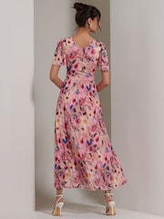 Jolie Moi Pink Evelyn Angel Sleeve Mesh Maxi Dress - Image 2 of 7