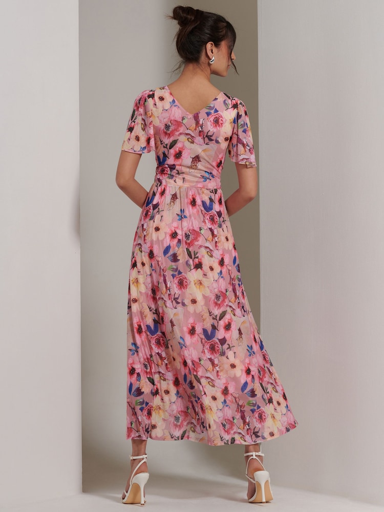 Jolie Moi Pink Evelyn Angel Sleeve Mesh Maxi Dress - Image 2 of 7 Jolie Moi Pink Evelyn Angel Sleeve Mesh Maxi Dress - Image 2 of 7