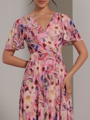 Jolie Moi Pink Evelyn Angel Sleeve Mesh Maxi Dress - Image 3 of 7