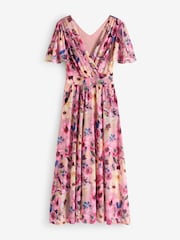 Jolie Moi Pink Evelyn Angel Sleeve Mesh Maxi Dress - Image 7 of 7