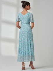 Jolie Moi Blue Evelyn Angel Sleeve Mesh Maxi Dress - Image 2 of 7