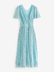 Jolie Moi Blue Evelyn Angel Sleeve Mesh Maxi Dress - Image 7 of 7