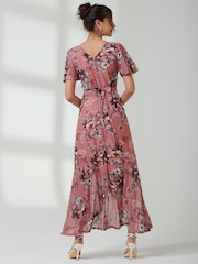 Jolie Moi Pink Printed Mesh Frill Dip Hem Dress - Image 2 of 7