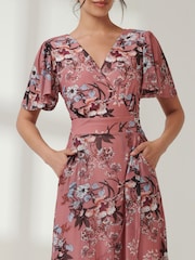 Jolie Moi Pink Printed Mesh Frill Dip Hem Dress - Image 3 of 7