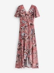 Jolie Moi Pink Printed Mesh Frill Dip Hem Dress - Image 7 of 7
