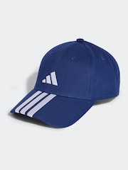 adidas Blue 3 Stripe 100% Cotton Baseball Cap - Image 1 of 4