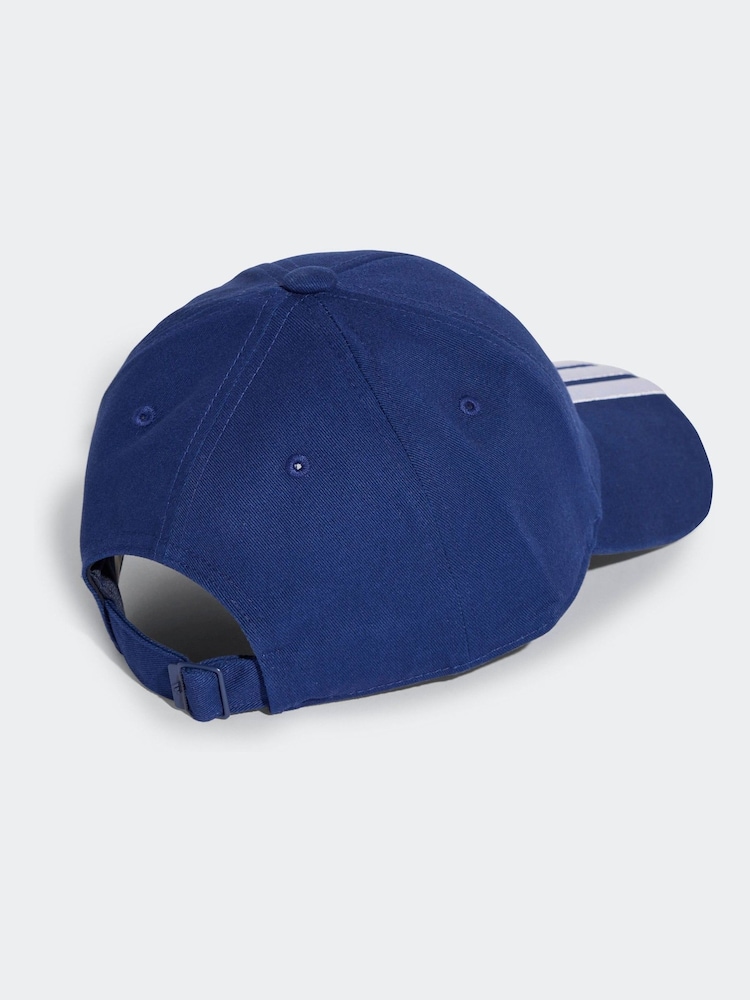 adidas Blue 3 Stripe 100% Cotton Baseball Cap - Image 2 of 4